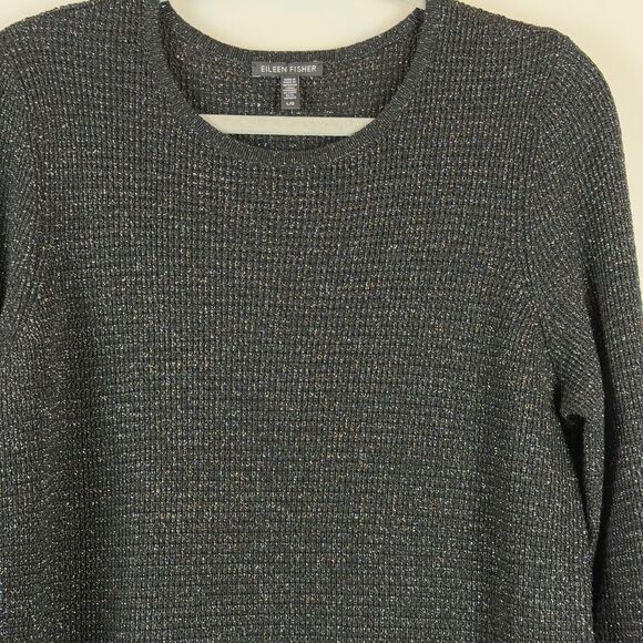 Eileen Fisher Sweater Women's Large Black Sparkle Extra Fine Merino Wool Capsule - Picture 2 of 9
